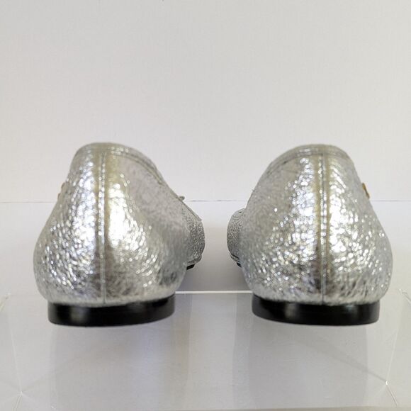 Tory Burch Laila 2 Driver Size 7M Ballet Flats Crinkle Metallic Silver Sparkle - Picture 7 of 14